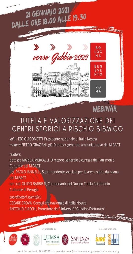 Verso Gubbio 2020 - webinar Tutela e valorizzazione dei centri storici a rischio sismico