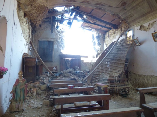 Danni Interno Chiesa di San Sebastiano Martire, Scai, Amatrice - INTERVENTI LAZIO