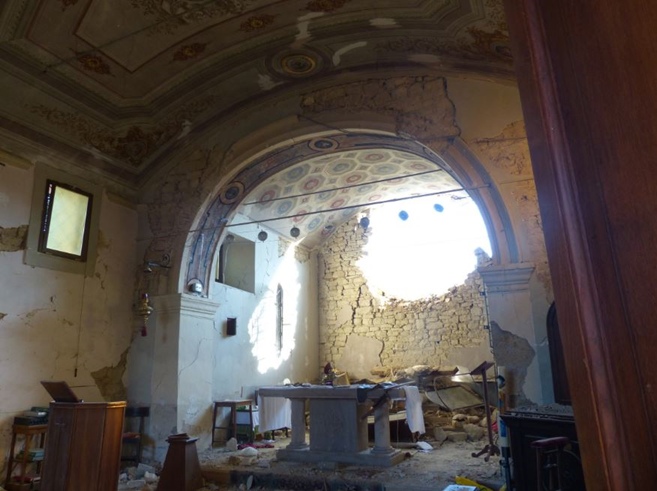 Interno Danni Chiesa di San Sebastiano Martire, Scai, Amatrice - INTERVENTI LAZIO