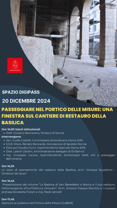 Basilica di Norcia Portico delle Misure - 20 dicembre presentazione libro e apertura portico