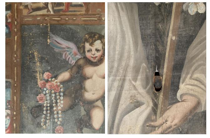 ART BONUS-per-il-terremoto-13-dipinti-su-tela-Marche-lotto-2-Madonna-del_Rosario-Chiesa-Santa Maria-Vallinfrate-Castel Sant'angelo sul Nera - dettaglio 1 restauro