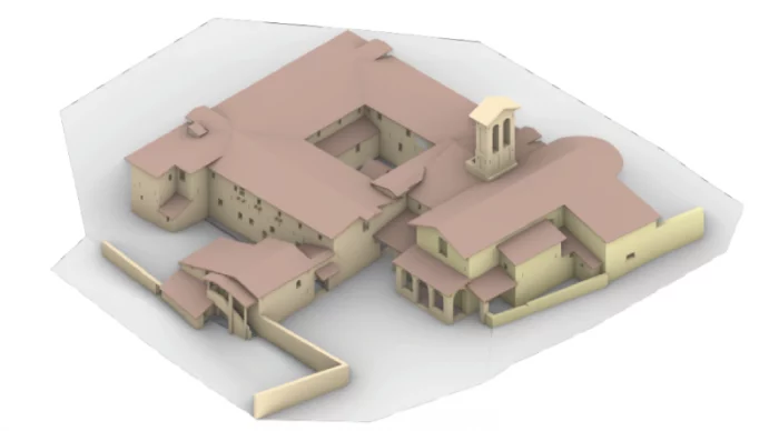 Chiese-FEC-Santa Maria Costantinopoli Cereto di Spoleto-Assonometria del complesso_ Fonte- Comune di Cerreto